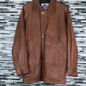 Vintage London Fog L Mens Brown Heavy Leather Chore Coat Gorpcore